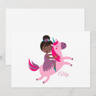 Cute Black Haired Girl Riding on a Unicorn Holiday Card
