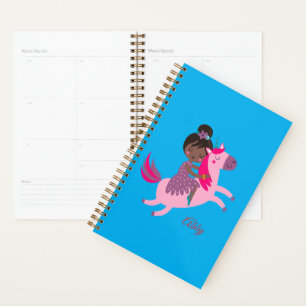 Cute Black Haired Girl Riding on a Unicorn Planner