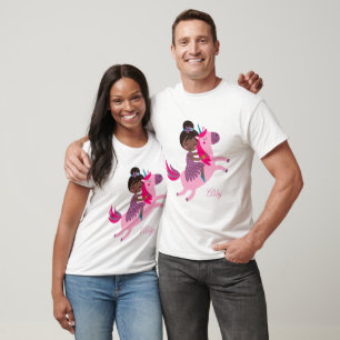 Cute Black Haired Girl Riding on a Unicorn T-Shirt
