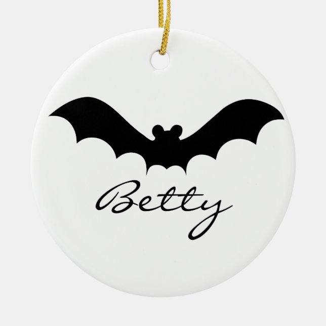 Cute Black Halloween Bat Silhouette Ceramic Tree Decoration (Front)