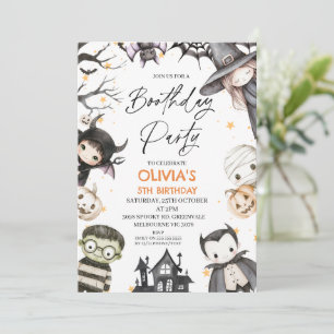 Cute Black Halloween Girls Boothday Party Birthday Invitation