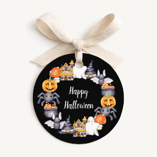 Cute Black Happy Halloween Illustration Favour Tags