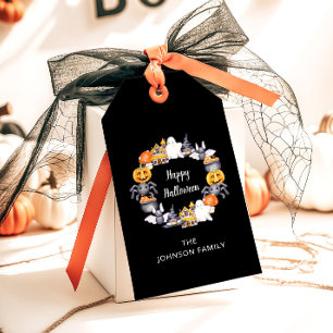 Cute Black Happy Halloween Illustration Gift Tags