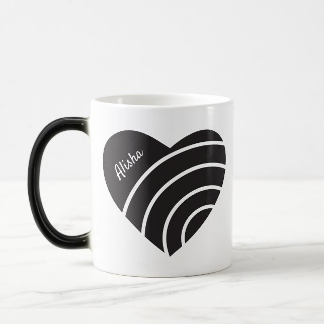 Cute Black Heart With Rings Monogrammed Magic Mug (Left)