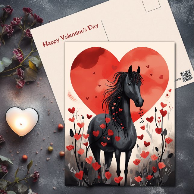 Cute Black Horse and Hearts Valentine's Day Holiday Postcard (Cute Black Horse and Hearts Valentine's Day Holiday Postcard)