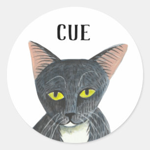 Cute Black Illustrated Cat  Classic Round Sticker