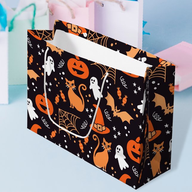 Cute black Illustrated halloween characters Large Gift Bag (Creator Uploaded)