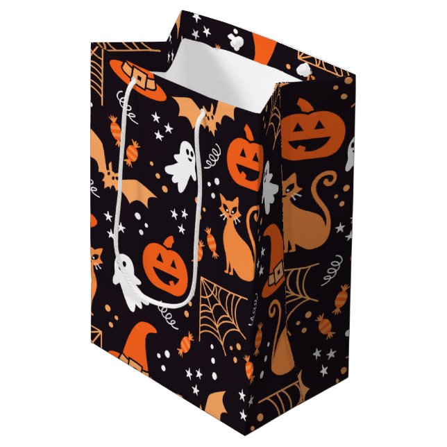 Cute black Illustrated halloween characters Medium Gift Bag (Front Angled)