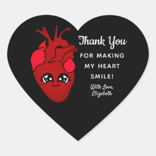 Cute Black Kawaii Real Heart Valentines  Thank You Sticker