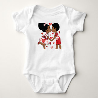 Cute Black Kids in Love  Valentine’s Day Baby Bodysuit