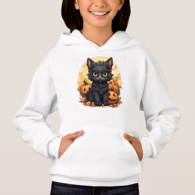 Cute Black Kitten and jack-O-Lantern Halloween (Front)