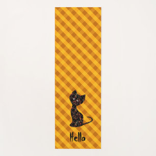 Cute black kitten cat personalised chequered plaid yoga mat
