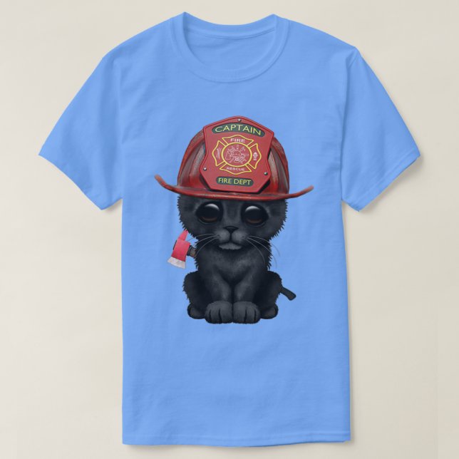 Cute Black Kitten Firefighter 1 T-Shirt (Design Front)