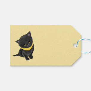 Cute black kitten gold gift tag