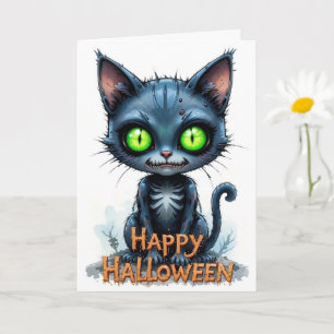 Cute Black Kitten Halloween Whimsical Cat Lover Card