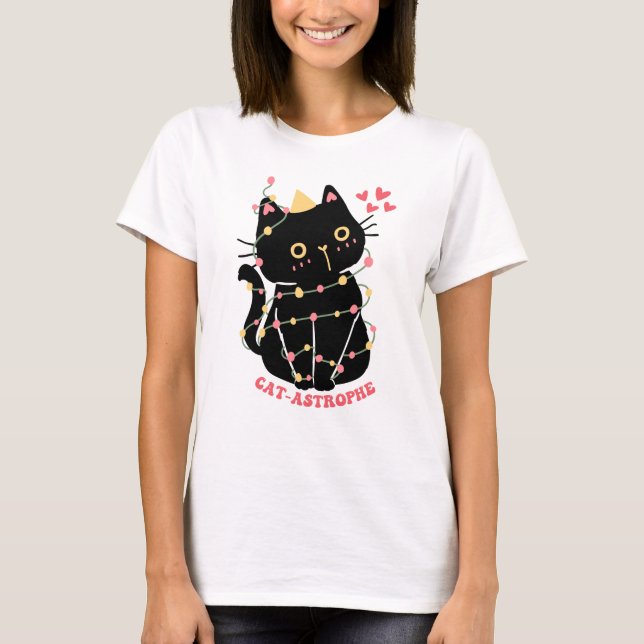 Cute black kitten in cat-astrophe T-Shirt (Front)
