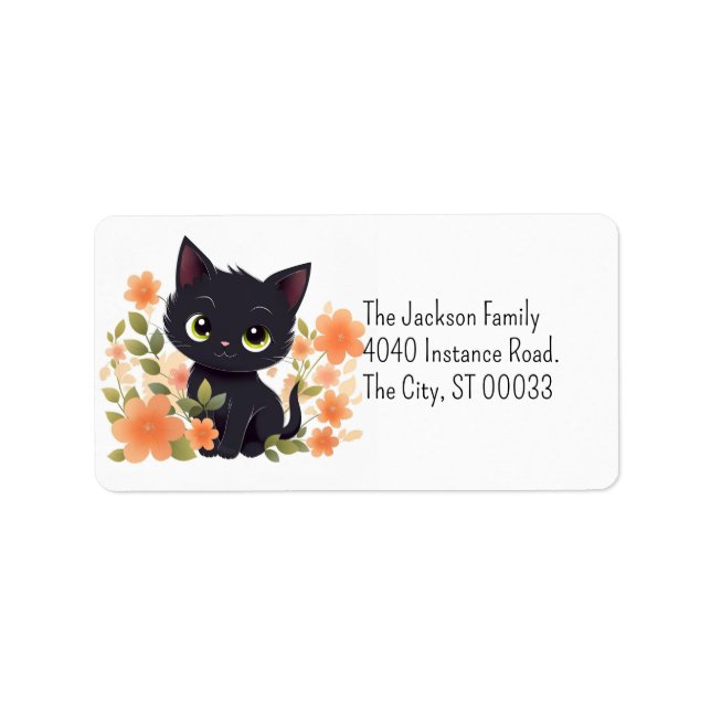 Cute Black Kitten Kawaii Chibi Label (Front)