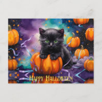 Cute Black Kitten Pumpkins and Ribbon
