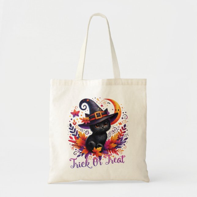Cute Black Kitten Trick or Treat Bag (Front)