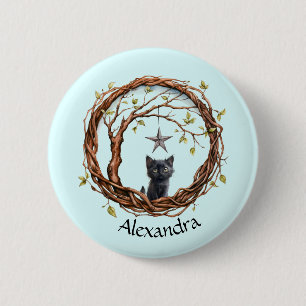 Cute Black Kitten Watching a Star 6 Cm Round Badge