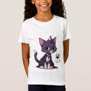 Cute Black Kitten With Ghost Halloween Cape 👻 T-Shirt