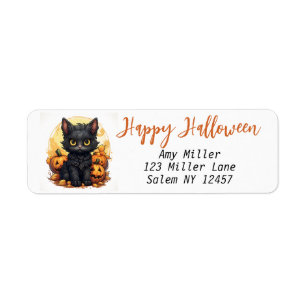 Cute Black Kitten with Jack-O-Lanterns Halloween