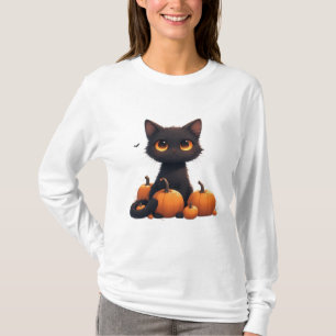 Cute Black Kitten With Pumpkin T-Shirt