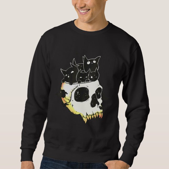 Cute Black Kittens In Skull Art Sweatshirt (Front)