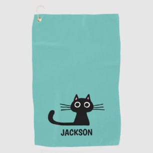 Cute Black Kitty Cat   Cool Kitten Personalized Golf Towel