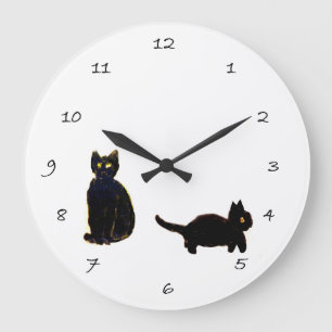 Cute Black Kitty Cats Large Clock