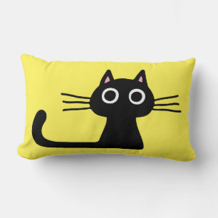 Cute Black Kitty   Quirky Cat with Long Whiskers Lumbar Cushion