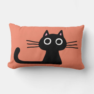 Cute Black Kitty Quirky Cat with Long Whiskers Lumbar Cushion
