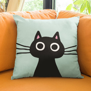 Cute Black Kitty   Quirky Pet Cat Lover's Cushion