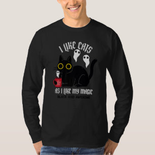Cute Black Kitty Witchy Tee With Ghosts Black Magi