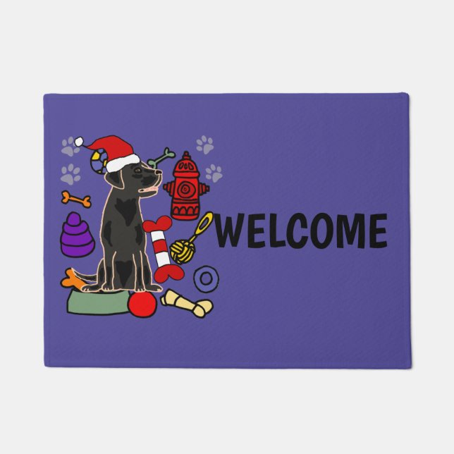 Cute Black Lab Dog and Toys Christmas Doormat (Front)