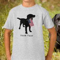 Cute Black Lab Dog holding USA Flag, 4th of July