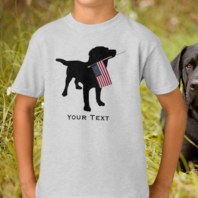 Cute Black Lab Dog holding USA Flag, 4th of July T-Shirt (Creator Uploaded)
