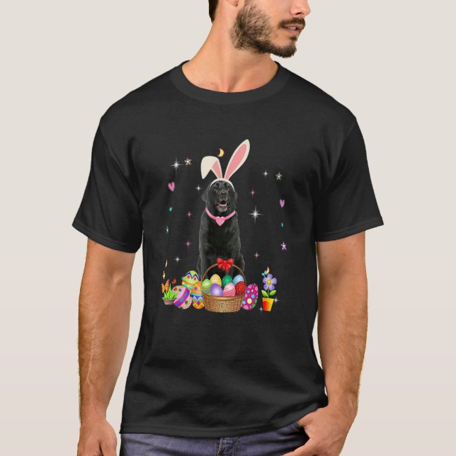 Cute Black Lab Easter Day Bunny Eggs Easter Costum T-Shirt (Front)