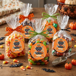 Cute Black Lab Halloween Pumpkin Personalised Kids Classic Round Sticker