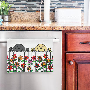 Cute Black Lab Yellow Lab Watching  Tea Towel