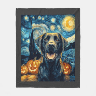 Cute Black Labrador Dog Halloween Jack O Lantern P Fleece Blanket