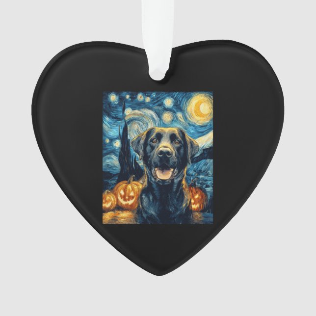 Cute Black Labrador Dog Halloween Jack O Lantern P Ornament (Front)