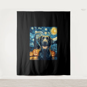 Cute Black Labrador Dog Halloween Jack O Lantern P Tapestry