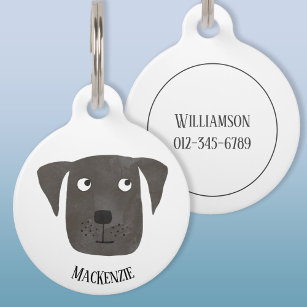 Cute Black Labrador Retriever Dog Art Custom Name Pet Tag