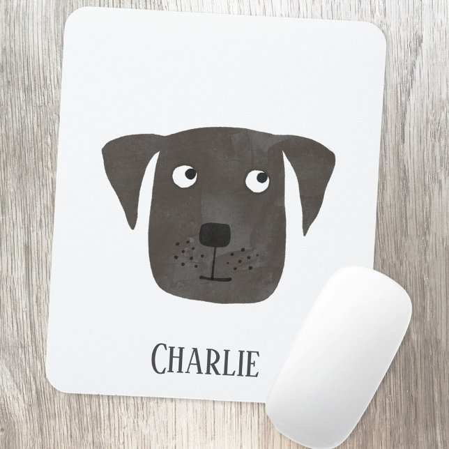 Cute Black Labrador Retriever Dog Custom Name Mouse Pad (Black Labrador Retriever Dog personalized name mousemat)