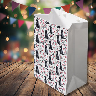 Cute Black Labrador Retriever Dog Pink Floral Medium Gift Bag