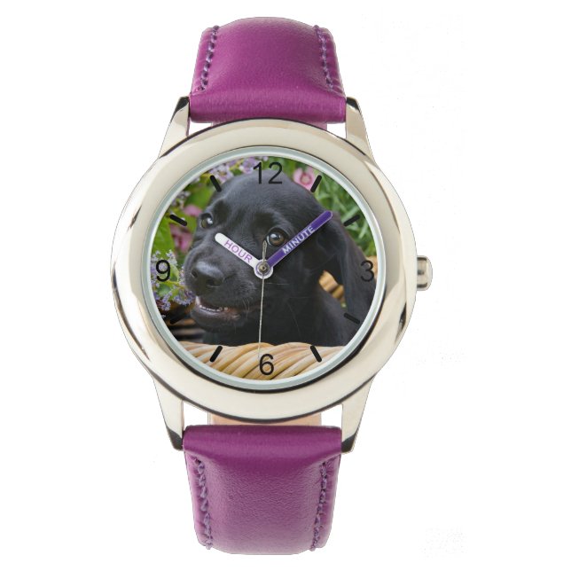 Cute Black Labrador Retriever Dog Puppy dial-plate Watch (Front)