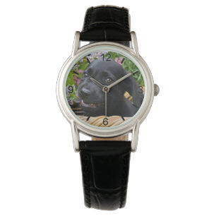 Cute Black Labrador Retriever Dog Puppy dial-plate Watch