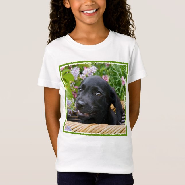 Cute Black Labrador Retriever Dog Puppy Pet Photo T-Shirt (Front)