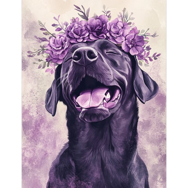 Cute Black Labrador Retriever Dog Purple Floral Playing Cards (Creator Uploaded)